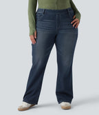Jean décontracté grande taille évasé taille haute Halara Flex™ effet délavé avec multiples poches