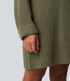Robe pull courte tailleur col montant manches longues