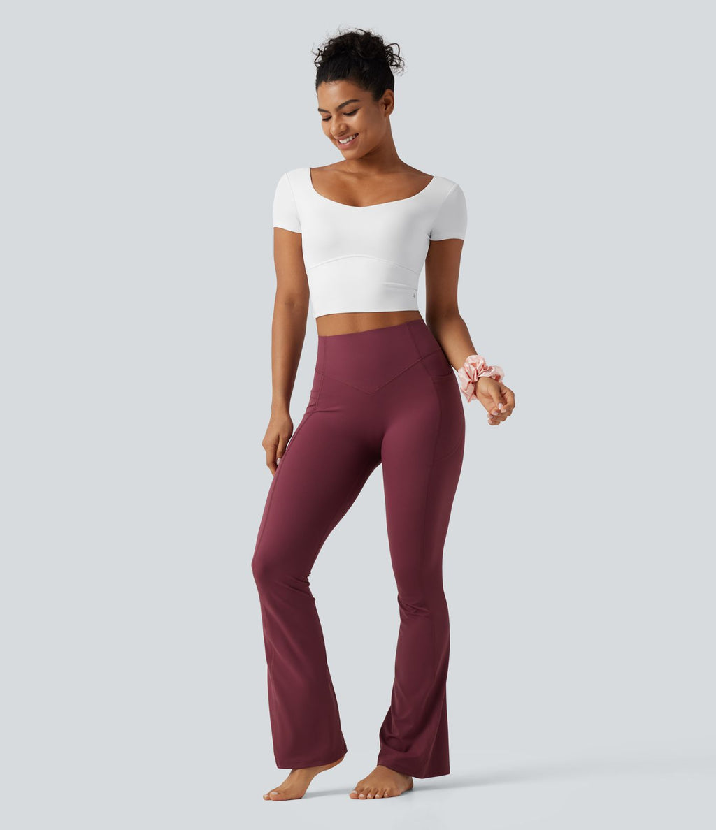 Haut yoga crop SoftlyZero™ séchage rapide Quick Dry à col diamant, manches courtes, mesh et coussinets amovibles