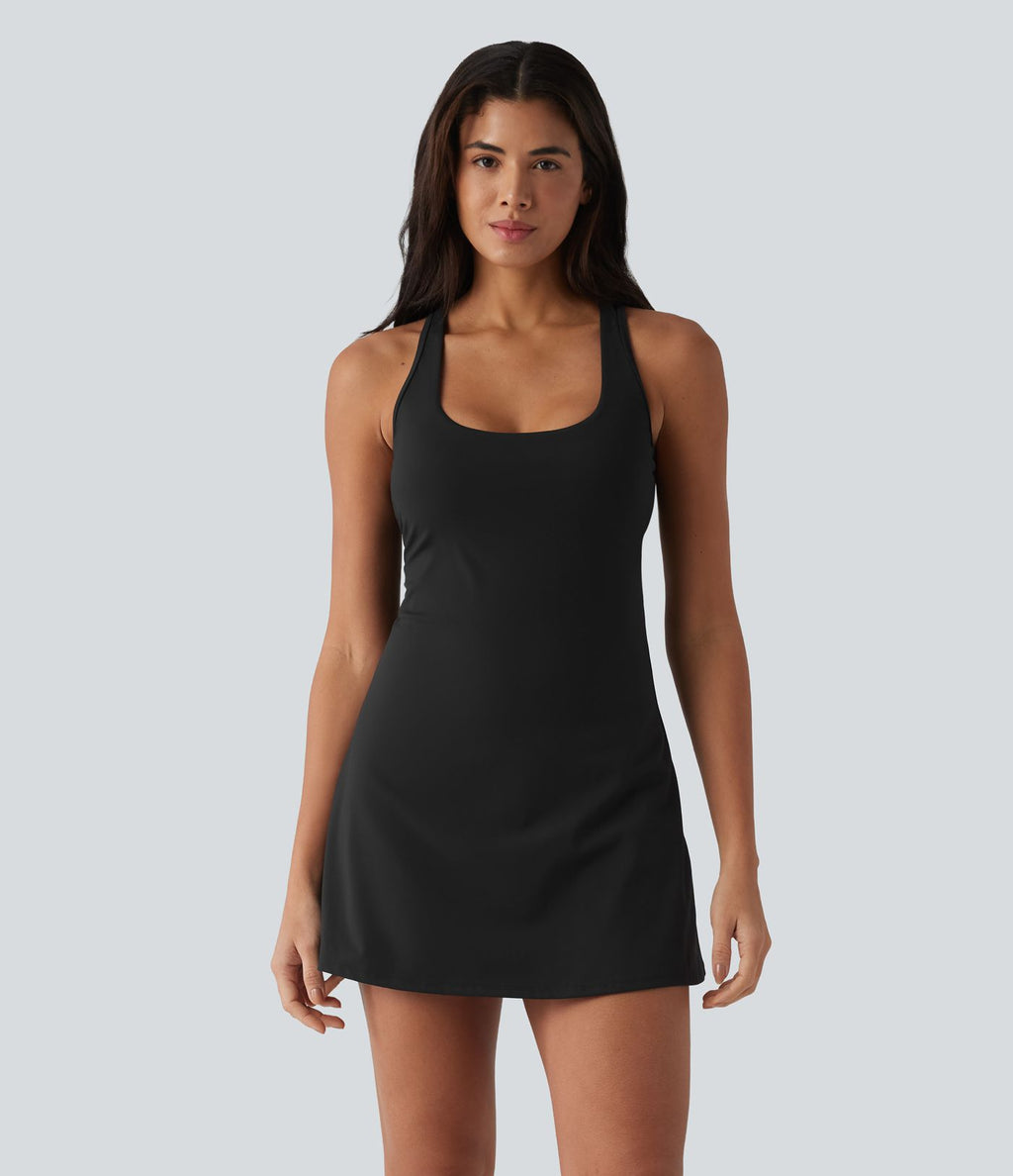 Robe sport SoftlyZero™ en peluche ultra-douce, dos nageur, col U, sans manches, soutien-gorge intégré et poches - Édition Easy Peasy