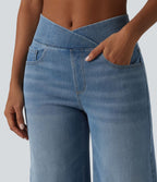 Halara Flex™ Jean large casual taille mi-haute croisée avec ourlet incurvé et poches