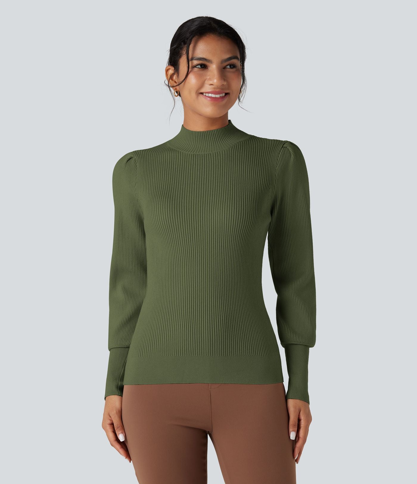Pull col montant manches bouffantes longues