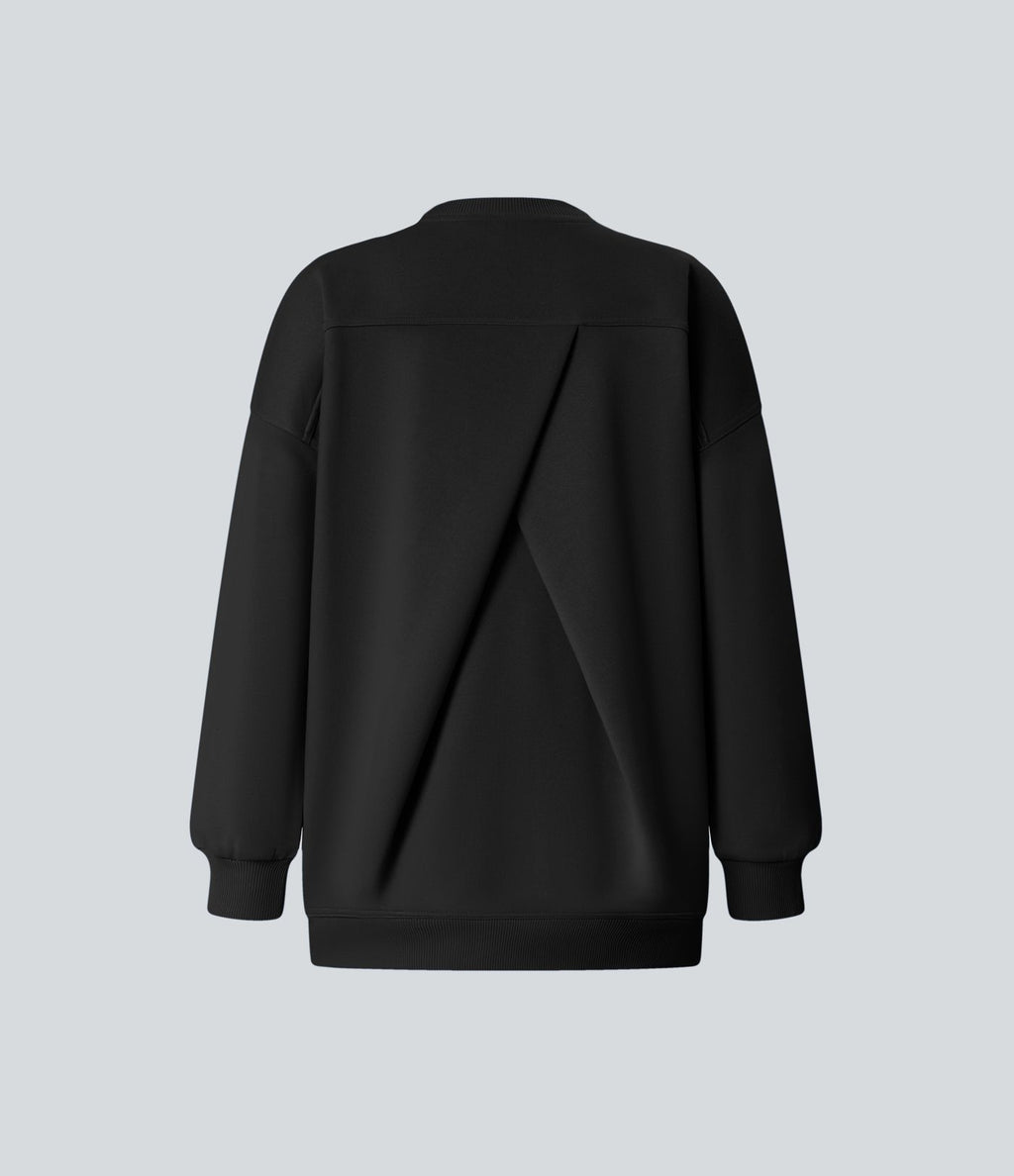 Sweat-shirt décontracté en polaire, col rond, manches longues, poches latérales, coupe oversize