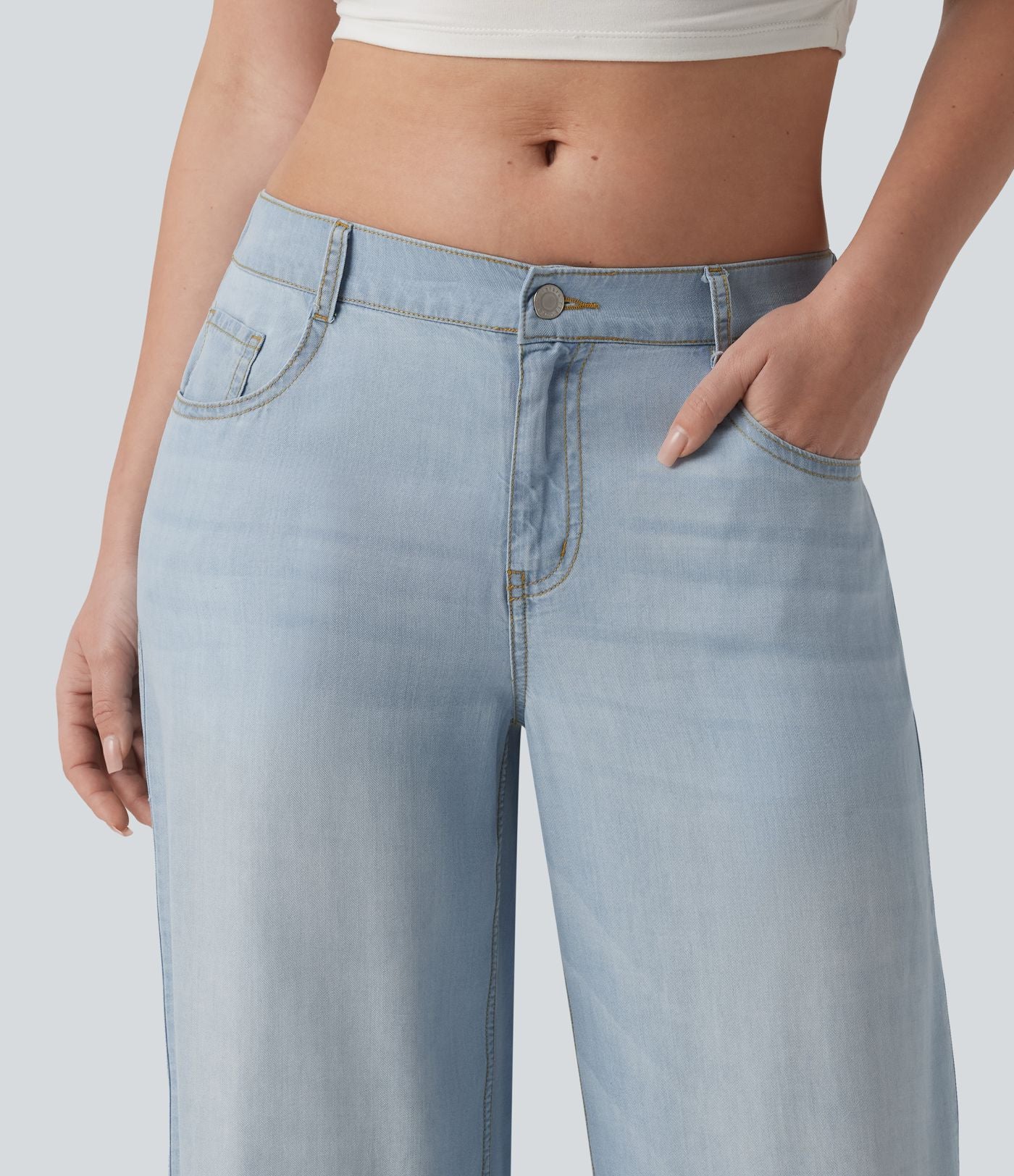 Jean large décontracté taille basse en lyocell drapé avec poches