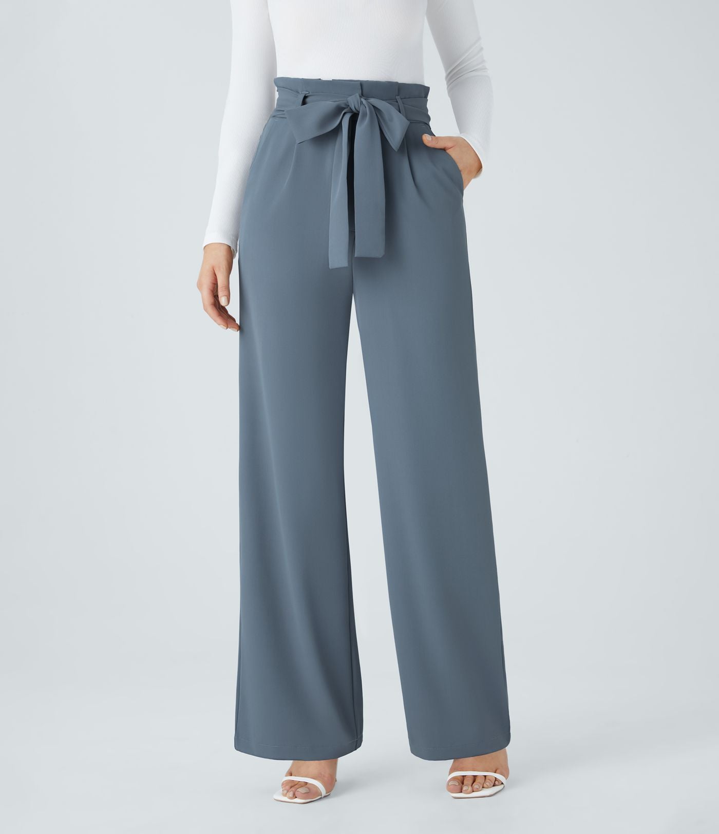 Pantalon de travail Halara Flex™ paper bag large taille haute, avec ceinture et poches