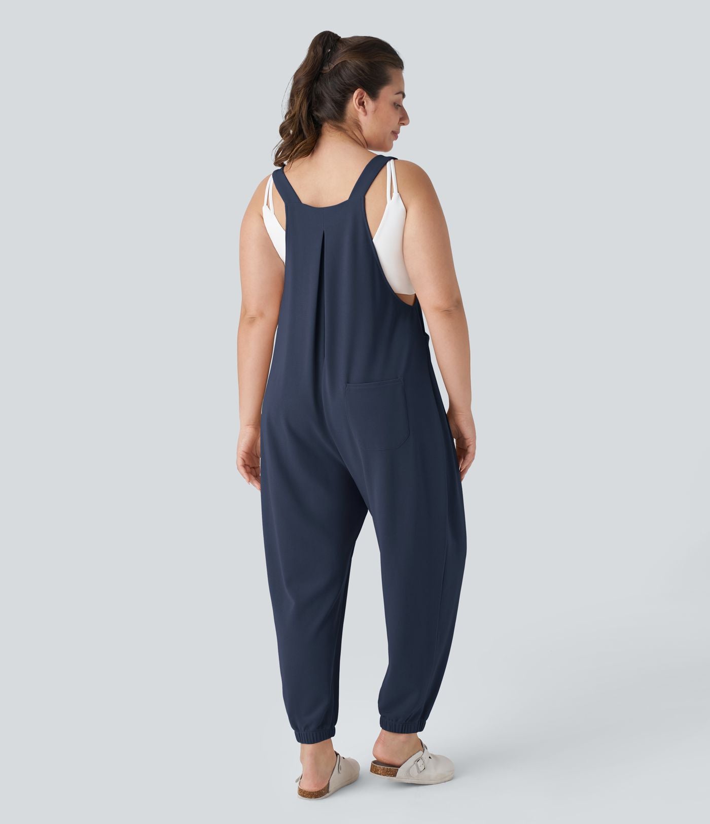 Sangle Réglable Bouton Plusieurs Poches Plissé Gaufré Casual Grande Taille Salopette
