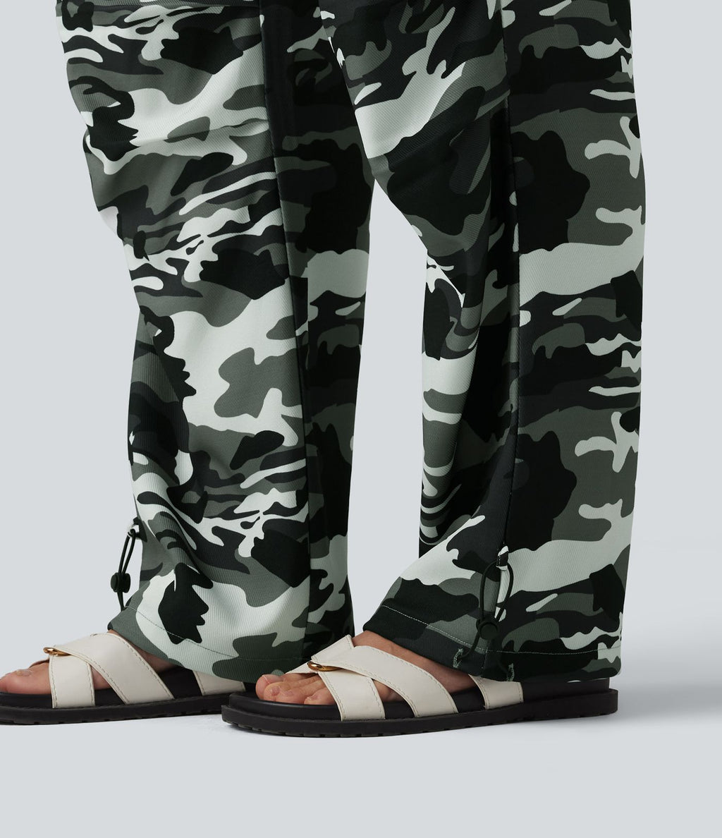 Pantalon cargo large décontracté camouflage taille mi-haute avec cordon de serrage et poches