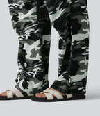 Pantalon cargo large décontracté camouflage taille mi-haute avec cordon de serrage et poches