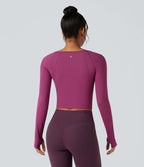 Top de sport yoga SoftlyZero™ Plush col carré manches raglan longues avec trous pouces