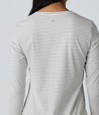 Top de sport yoga rayé ourlet arrondi col rond manches longues