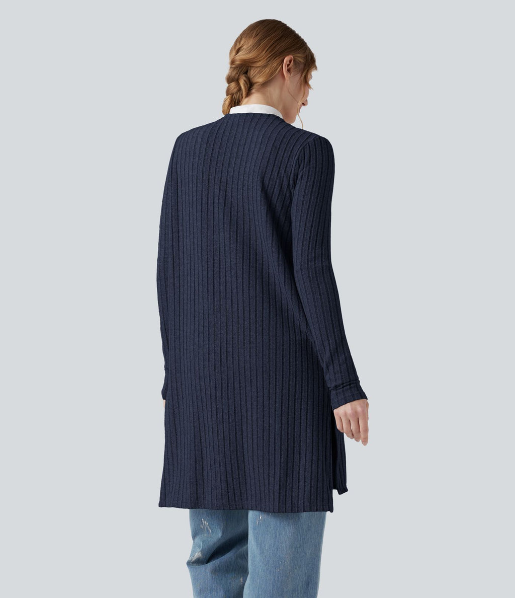 Manteau décontracté côtelé à manches longues avec fentes