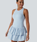 Breezeful™ Robe casual 2 en 1 sans manches dos nageur à séchage rapide, ourlet à volants étagés avec soutien-gorge intégré