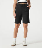 Bermuda casual taille haute en lin stretch avec ourlets retroussés et poches