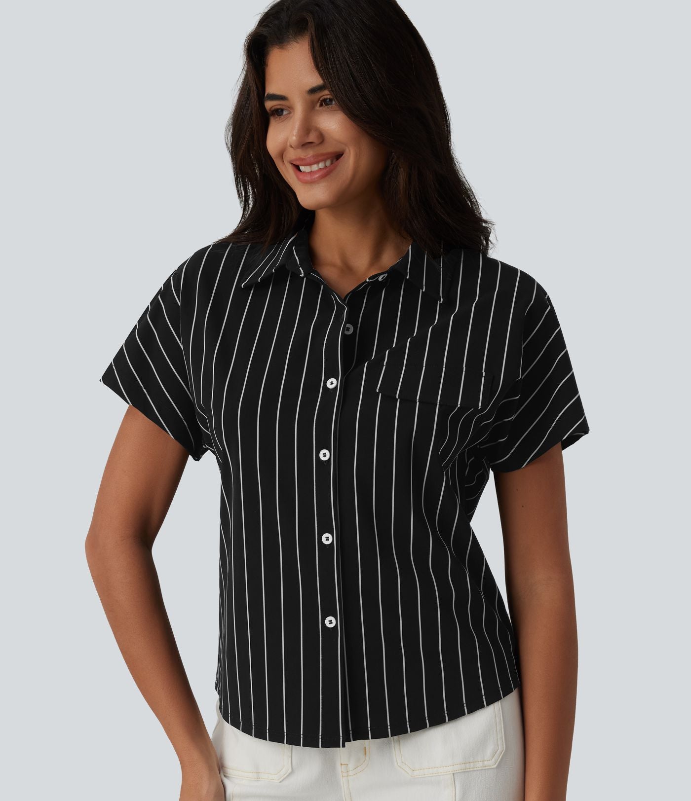 Chemise tailleur à rayures manches courtes