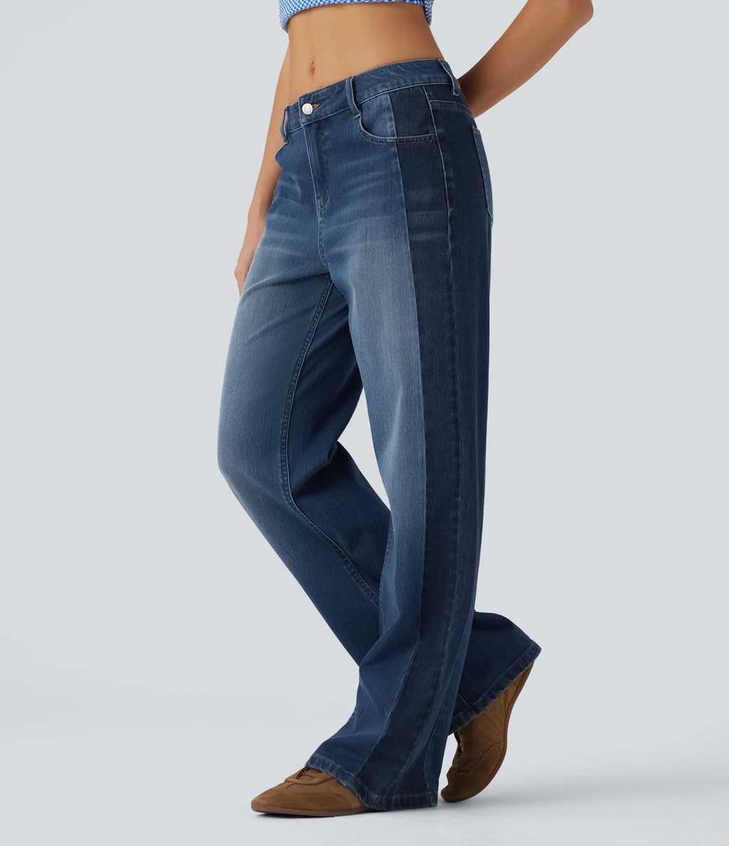 Jean large Halara Flex™ taille basse color block avec poches