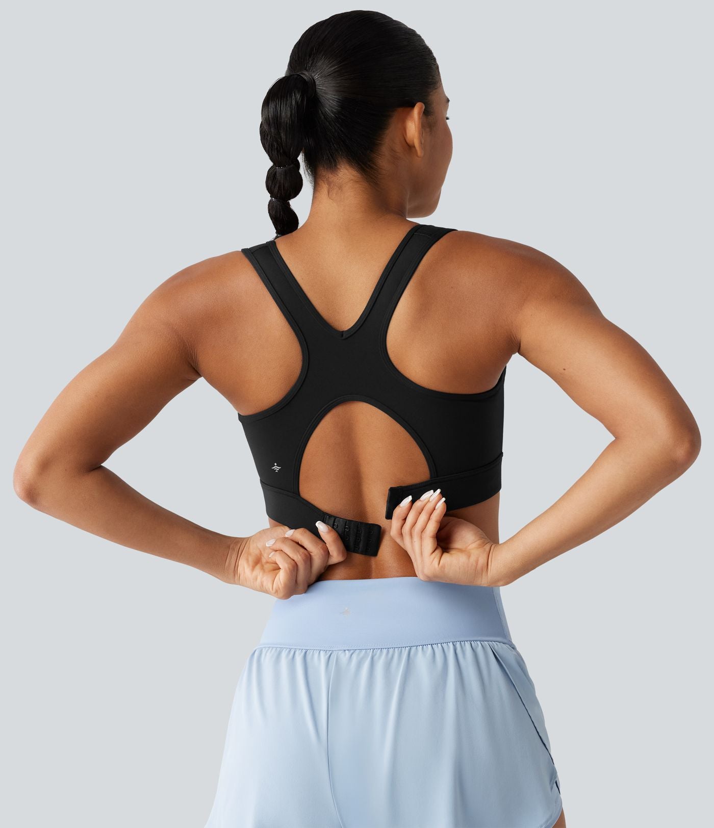 Brassière de sport d'entraînement maintien fort en mesh contrasté avec boucle ajustable et coussinets non amovibles