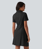 Robe tailleur courte col châle manches courtes