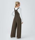 Salopette Casual à Bretelles Ajustables en Tricot Côtelé avec Multiples Poches Plissée