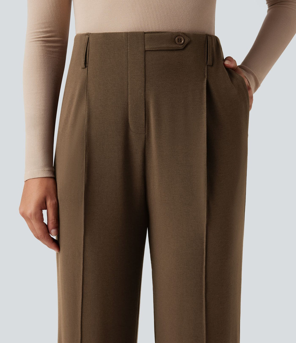 Pantalon tailleur thermique taille haute avec poches