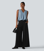 Blouse esprit bureau oversize défroissage facile, sans manches et col V