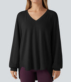 Sweat-shirt col V manches longues ourlet asymétrique