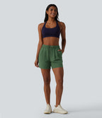 Short de yoga plissé taille haute élastique 12,5 cm avec cordon de serrage et poches