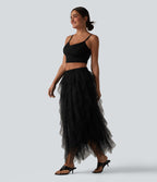 Jupe midi resort asymétrique à volants en maille taille mi-haute