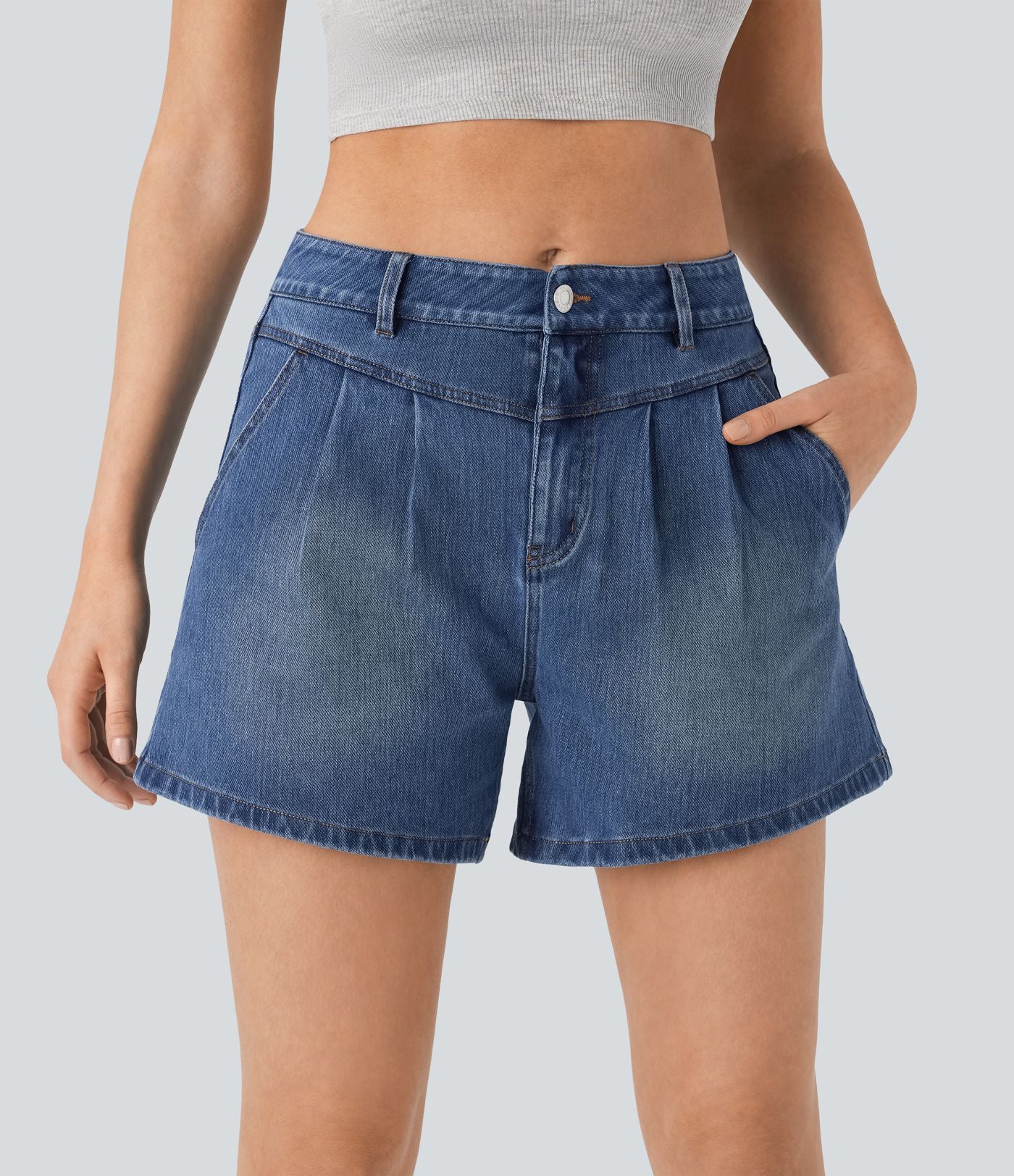 Halara Flex™ short décontracté taille haute en jean extensible délavé avec poches multiples