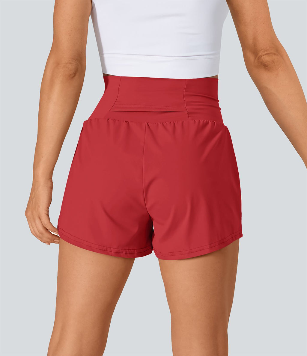 Short 7,5cm Yoga 2 en 1 Super Taille Haute Poches Arrière Poches Cachées Latérales