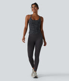 Halara UltraSculpt™ Débardeur de yoga imprimé léopard col rond échancré soutien-gorge intégré ourlet croisé