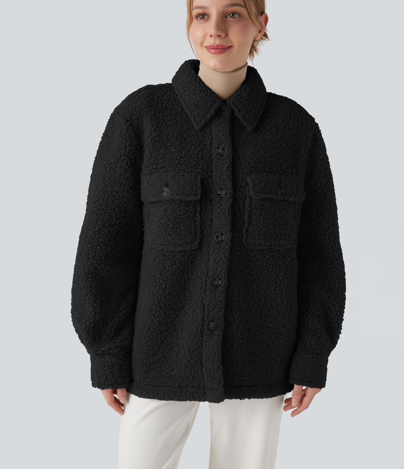 Veste sherpa à col à manches longues avec poches