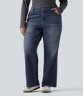 Jean bootcut décontracté Halara Flex™ délavé taille basse grande taille avec poches