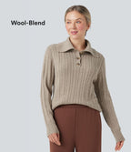 Pull laine mélangée col tailleur manches longues torsadé coupe décontractée