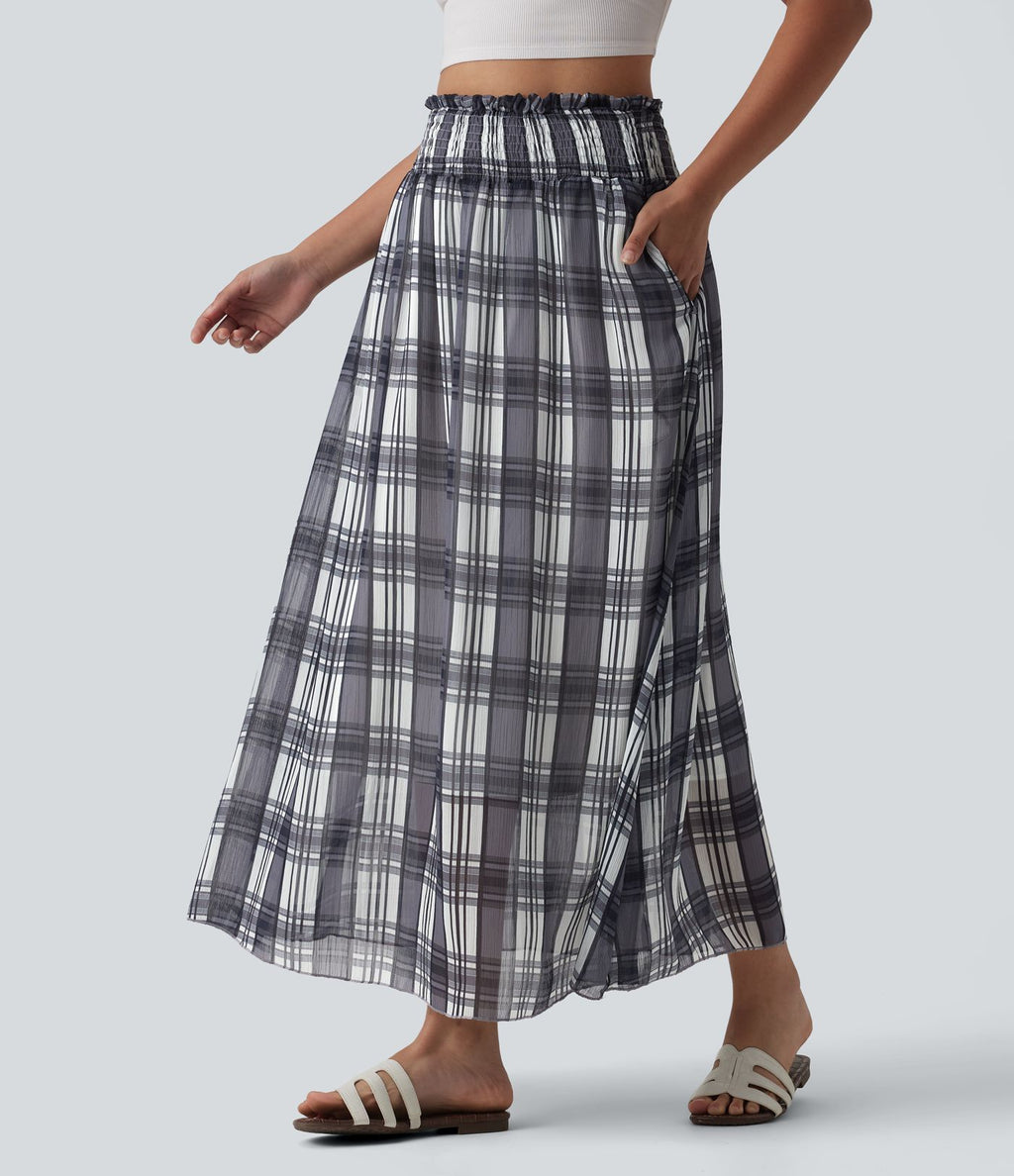 Jupe midi fluide décontractée taille haute avec poches