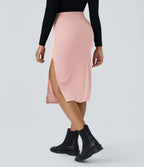 Jupe Midi Moulante Casual en Côtes Taille Haute Fendue