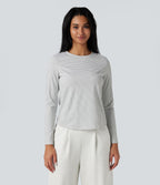 Top de sport yoga rayé ourlet arrondi col rond manches longues