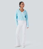 Sweatshirt en Coton Casual à Manches Longues avec Cordon de Serrage et Zipper Style Waffle
