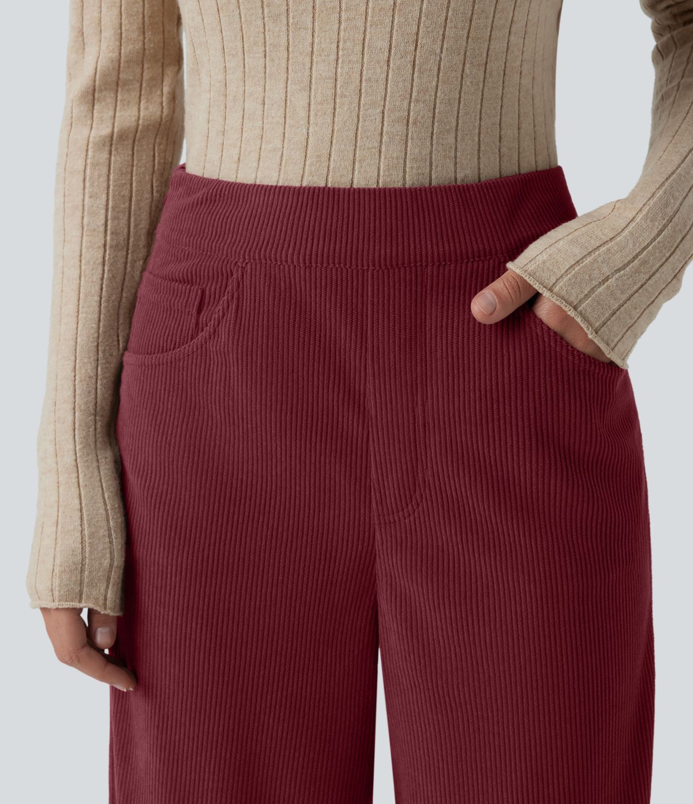 Pantalon velours côtelé tailleur et large Halara Flex™, taille haute, avec poches