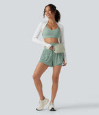 Short baggy de running 2-en-1 taille haute à imprimé léopard avec poches