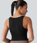 Débardeur de danse à col en U contrasté en maille respirante avec brassière intégrée