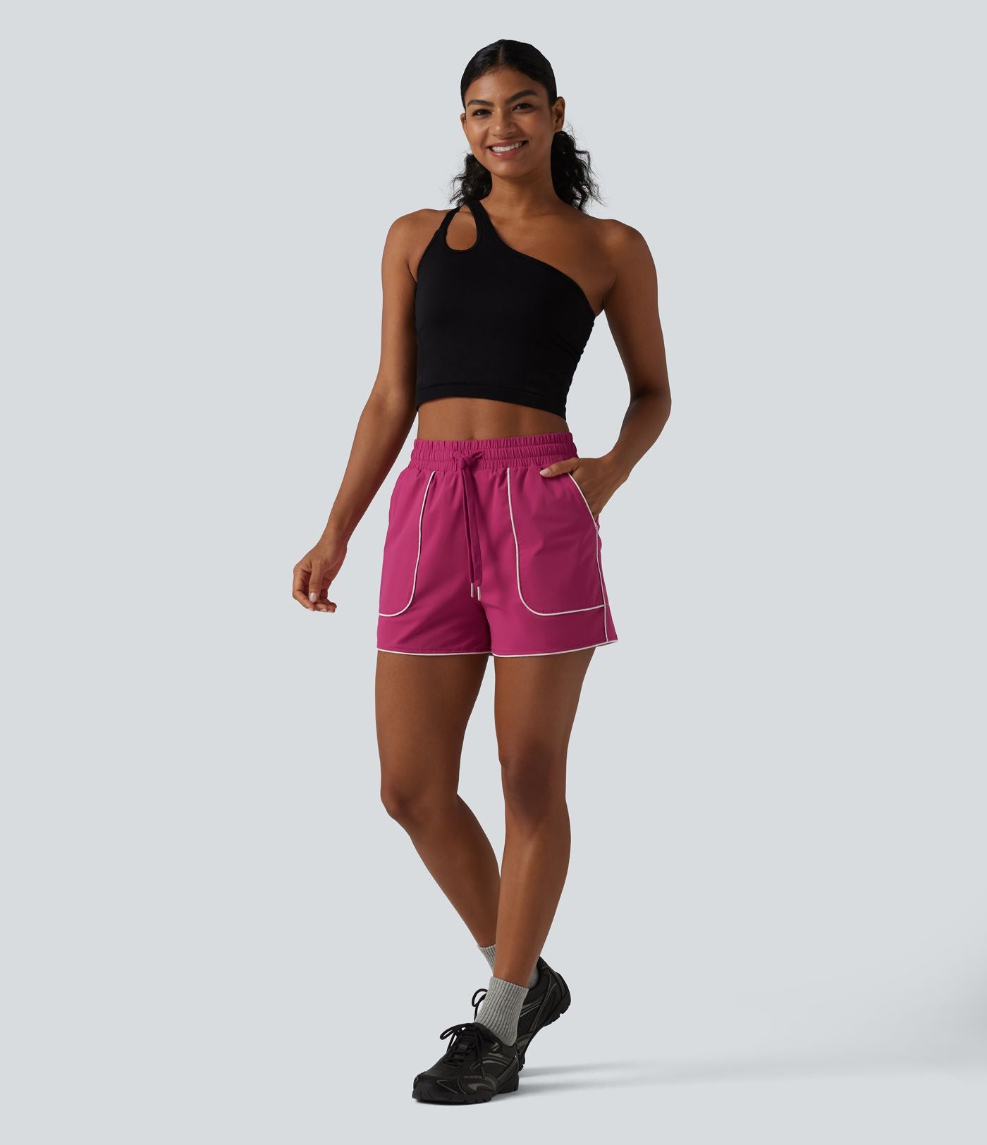 Short de sport taille haute cordon de serrage séchage rapide effet frais InstantCool 7,5 cm avec poches, protection solaire UPF40+