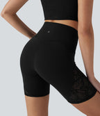 Short cycliste yoga 7'' Softlyzero™ taille haute croisé dentelle contrastante avec poches - UPF50+