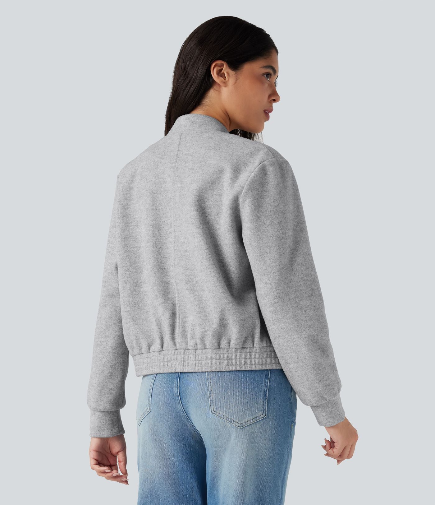 Veste bomber polaire col montant manches longues avec poches