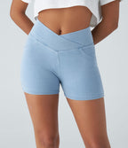 Halara Flex™  Shorts 7,5cm Denim Casual Taille Haute Poches Latérales Croisées en Maille Extensible