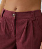 Pantalon en velours côtelé décontracté taille moyenne avec poches latérales