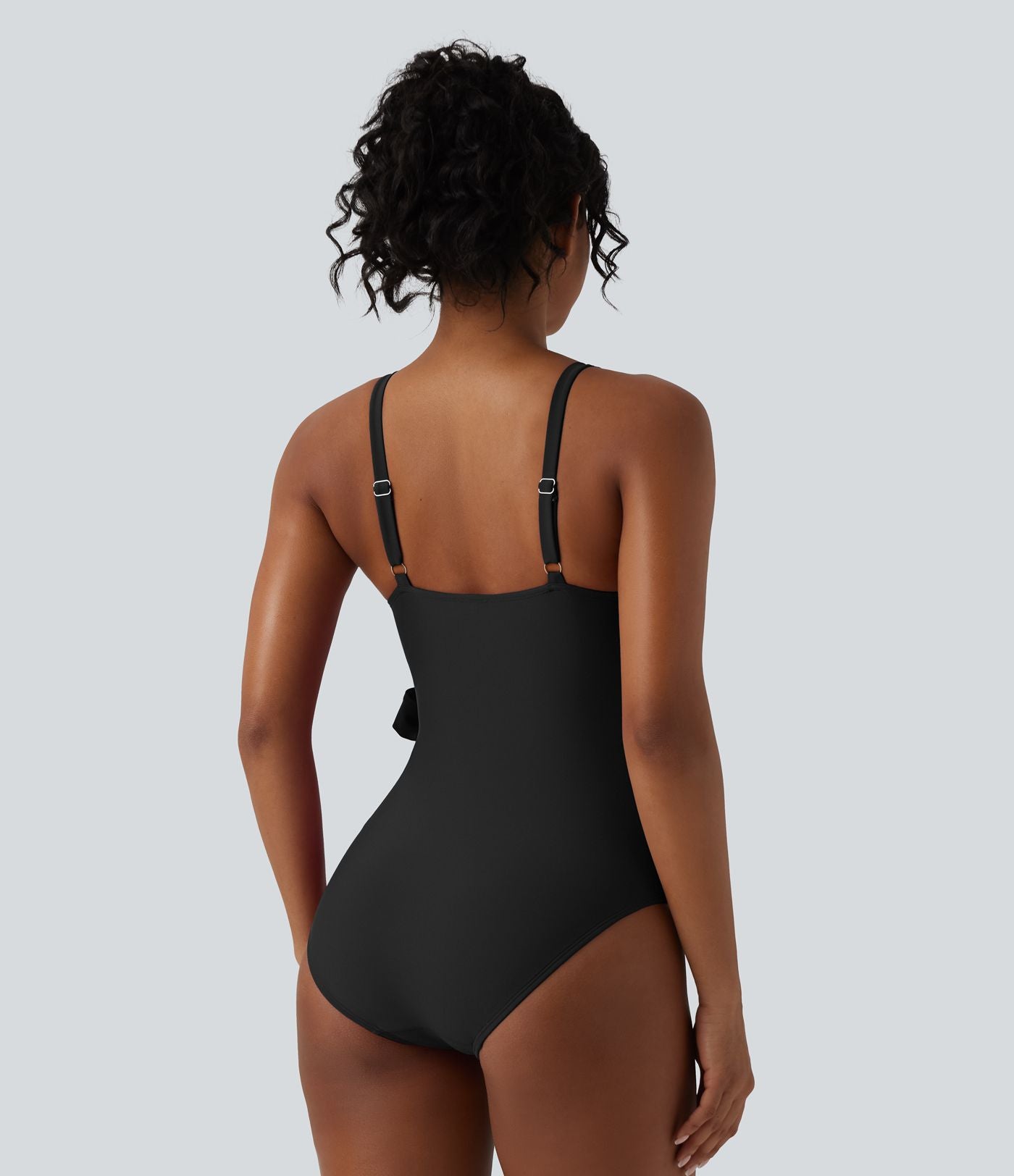 Maillot de bain une pièce gainant col V avec brassière intégrée et liens latéraux