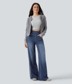 Halara Flex™ Jean large fluide délavé taille haute à rayures avec poches