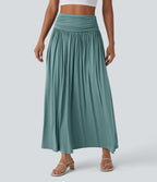 Jupe longue fluide froncée taille haute