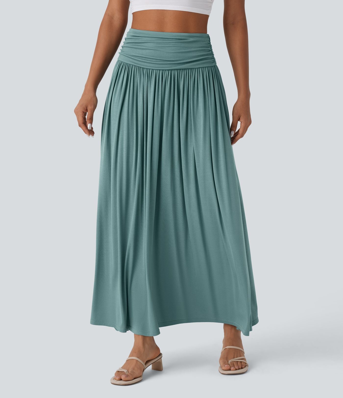 Jupe longue fluide froncée taille haute