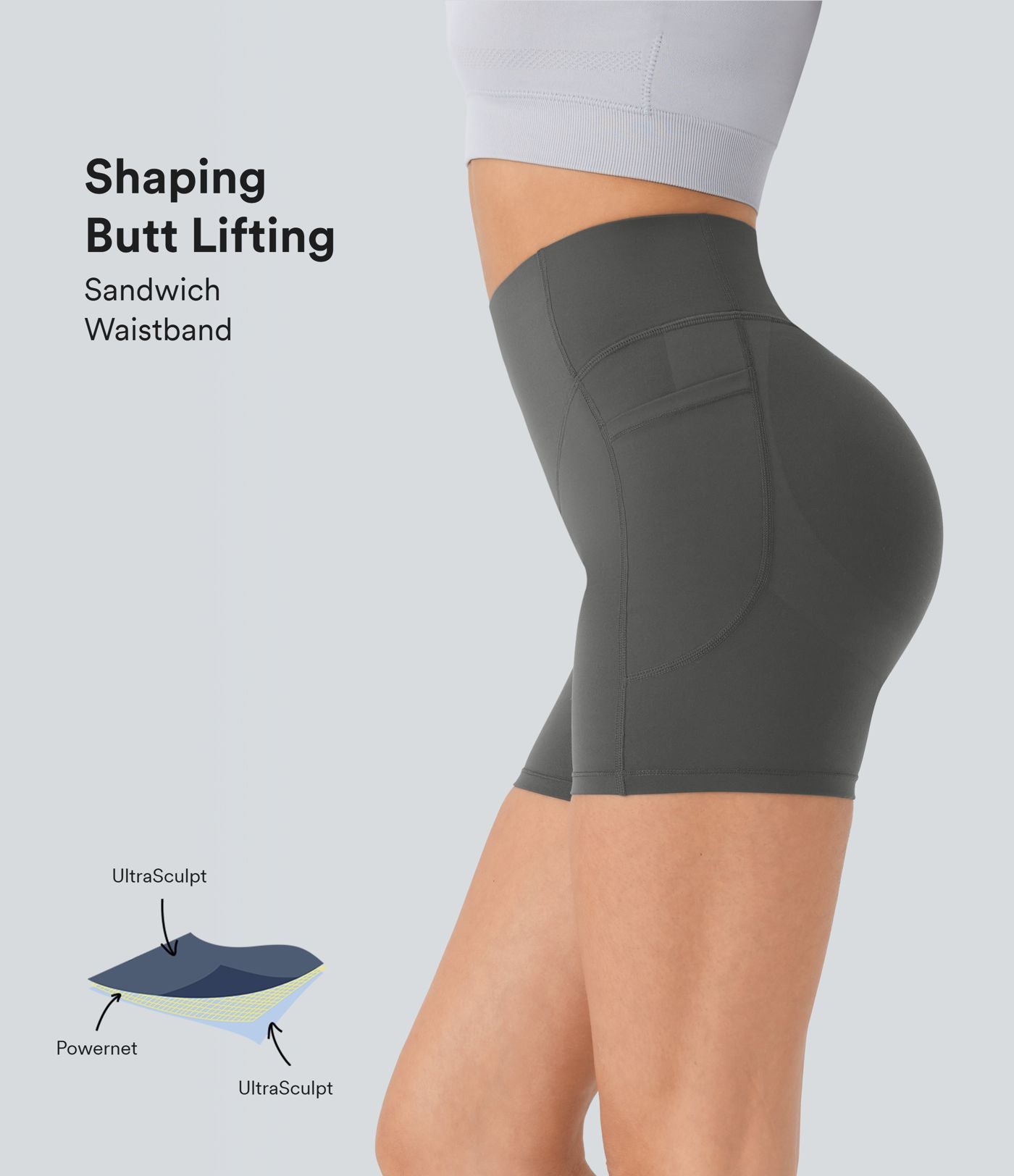 Short cycliste 12,5 cm d'entraînement gainant galbant taille haute avec effet scrunch et poches Halara UltraSculpt™
